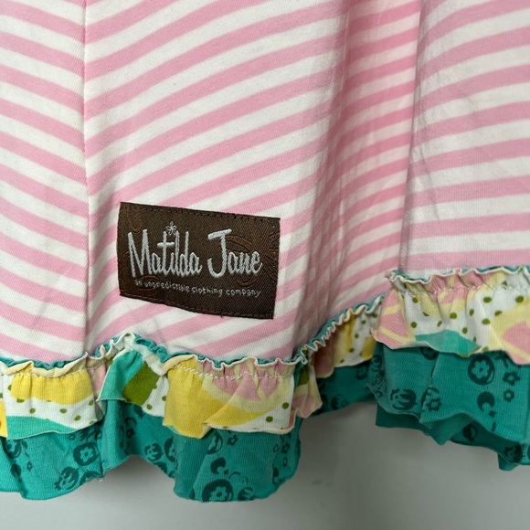 Matilda Jane Pink Striped Dress Trim Accents Cross Back Straps NWT Girls 10 - Picture 4 of 8